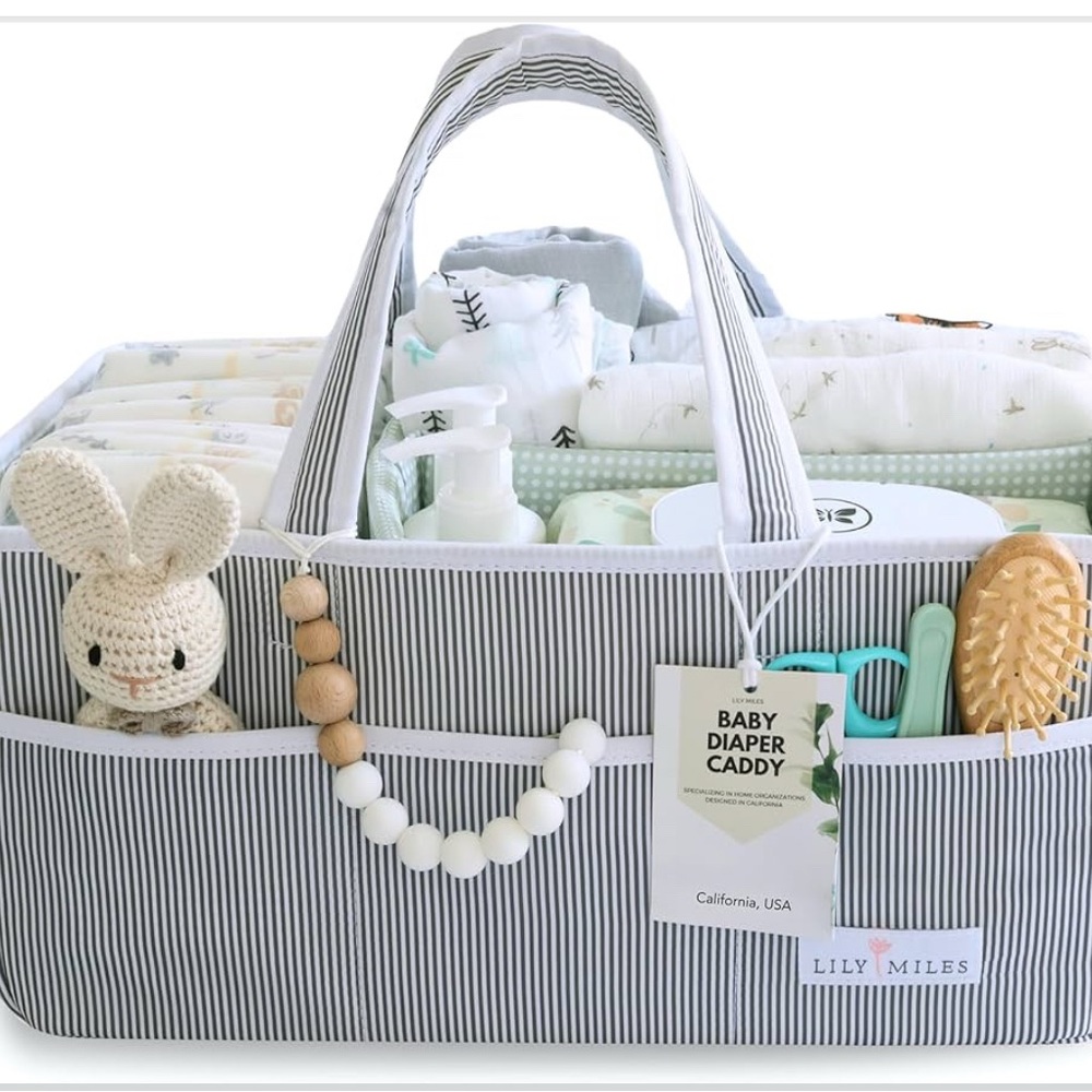 Gray and White Baby Diaper Caddy Organizer